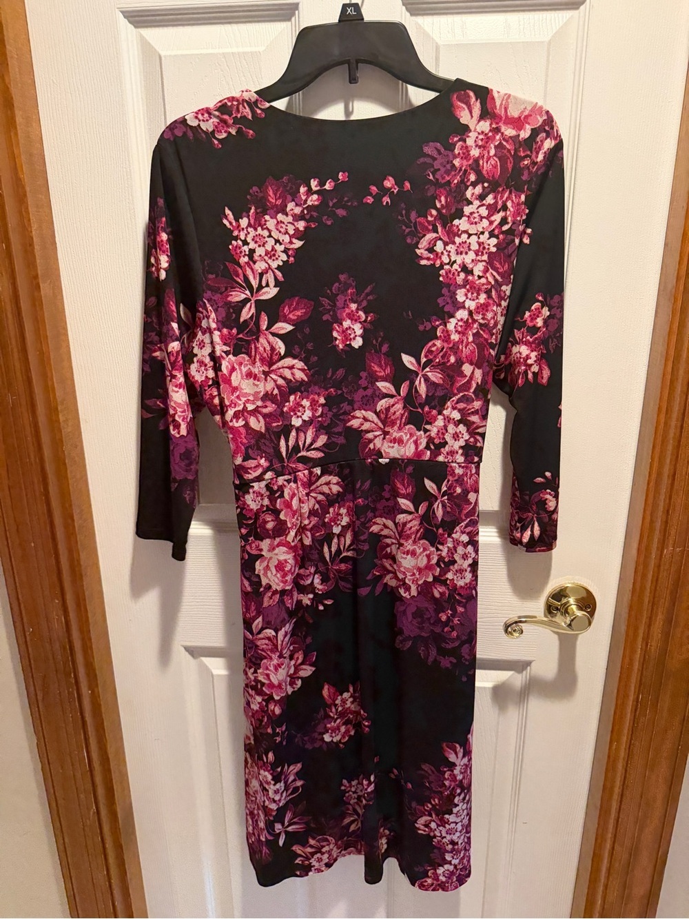 Floral Wrap Dress in Black and Pink - Elegant Women's Dress - Picture 7 of 8